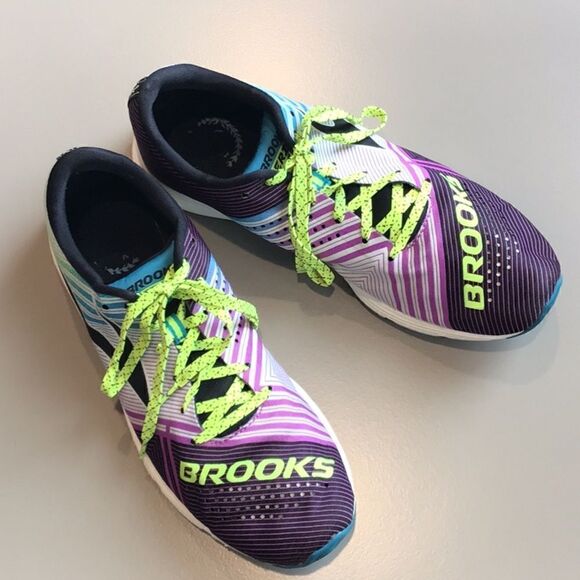 Brooks Hyperion Purple Teal Neon Stripe Lace Up Lightweight Running Shoes - Picture 4 of 16